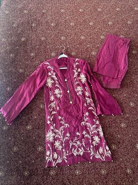 Noor Embroidered Magenta Women’s Kurta Kameez with Shalwar - Pakistani